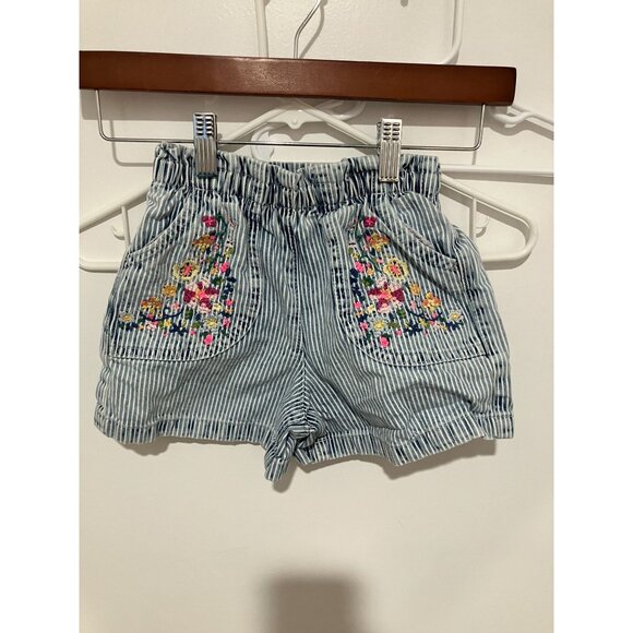 Next Toddler Girls Floral Embroidered Striped Denim Shorts, Multi, 4 Yrs - Picture 1 of 3